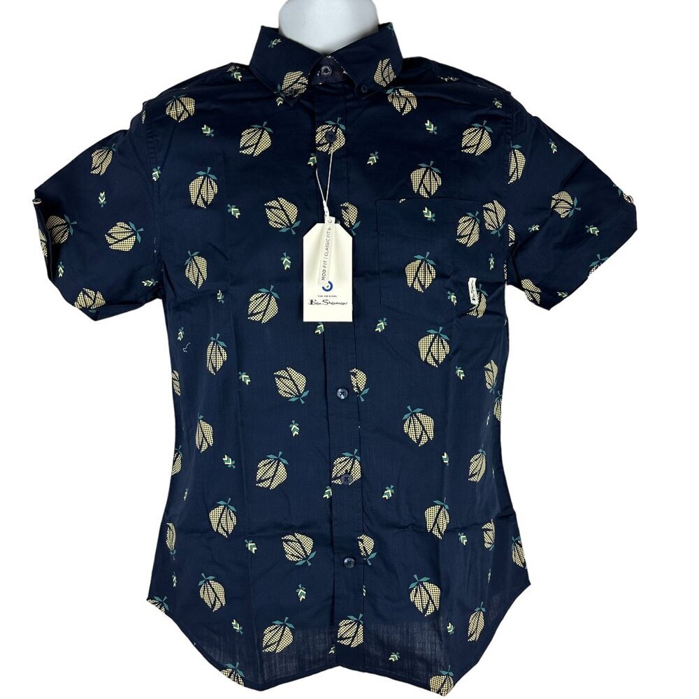 Ben Sherman Mens Short Sleeve Mod Fit Classic Fit Maritime Blue Shirt Size S